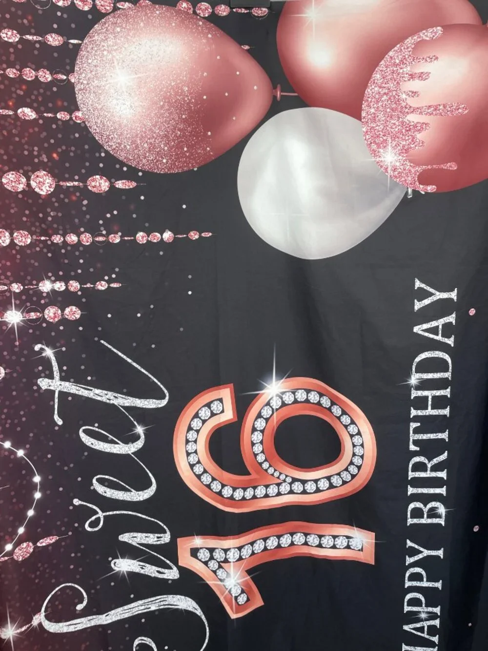 Sweet 16 Happy Birthday Party Backdrop Banner
